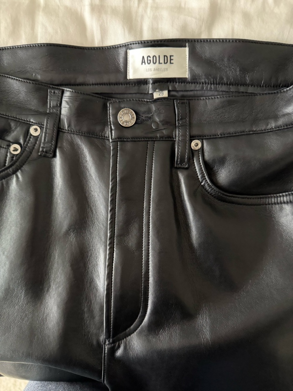 Agolde Black Faux Leather High-Rise Jeans